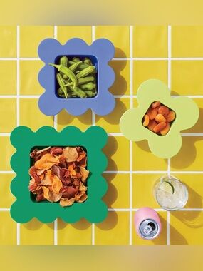 Tabitha Brown Scalloped Melamine Stacking Flower Snack Bowls - Blue, Green, Lime